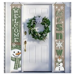 Festive Snowman Holiday Door Banner Set - Green and White (2 Packs)